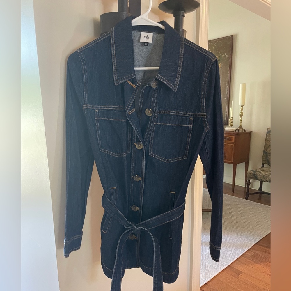CAbi Freedom Denim Belted Jacket Size Small